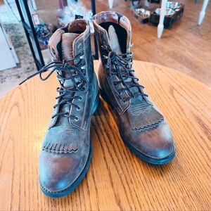 ARIAT Heritage Lacer II Distressed Leather Ankle Boot Fringe Western Size 7.5
